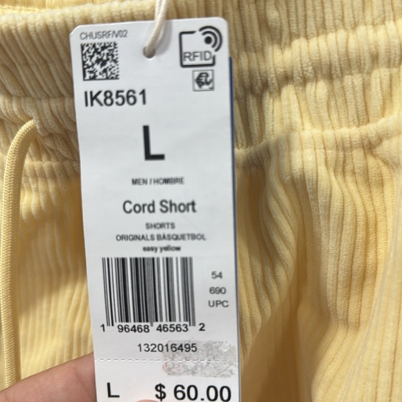 Adidas Cord Shorts Easy Yellow Logo Basketball Mens - Picture 6 of 9